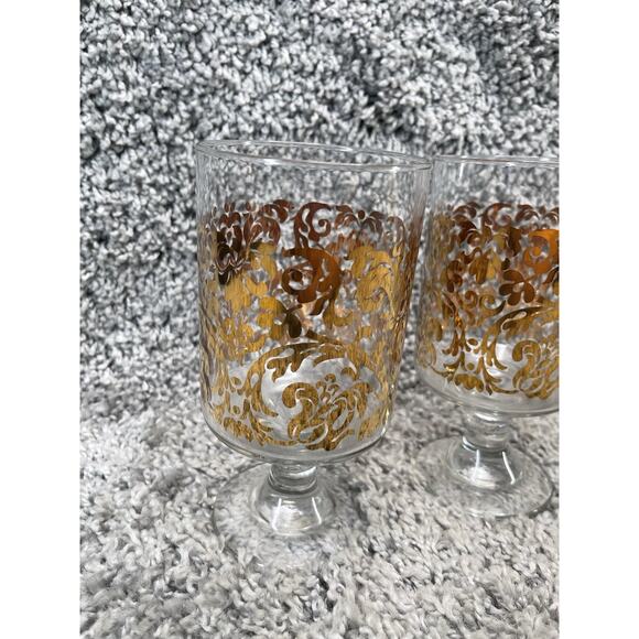 Cups Clear with Gold Swirl Flair Water Glasses Stemware Set of 4 Elegant Kitchen - Picture 3 of 10